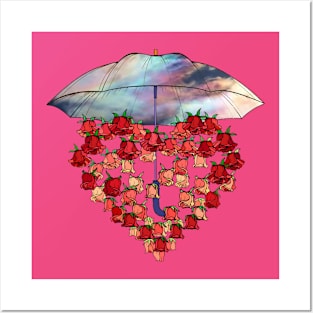 Love Heart of Roses Under Umbrella Posters and Art